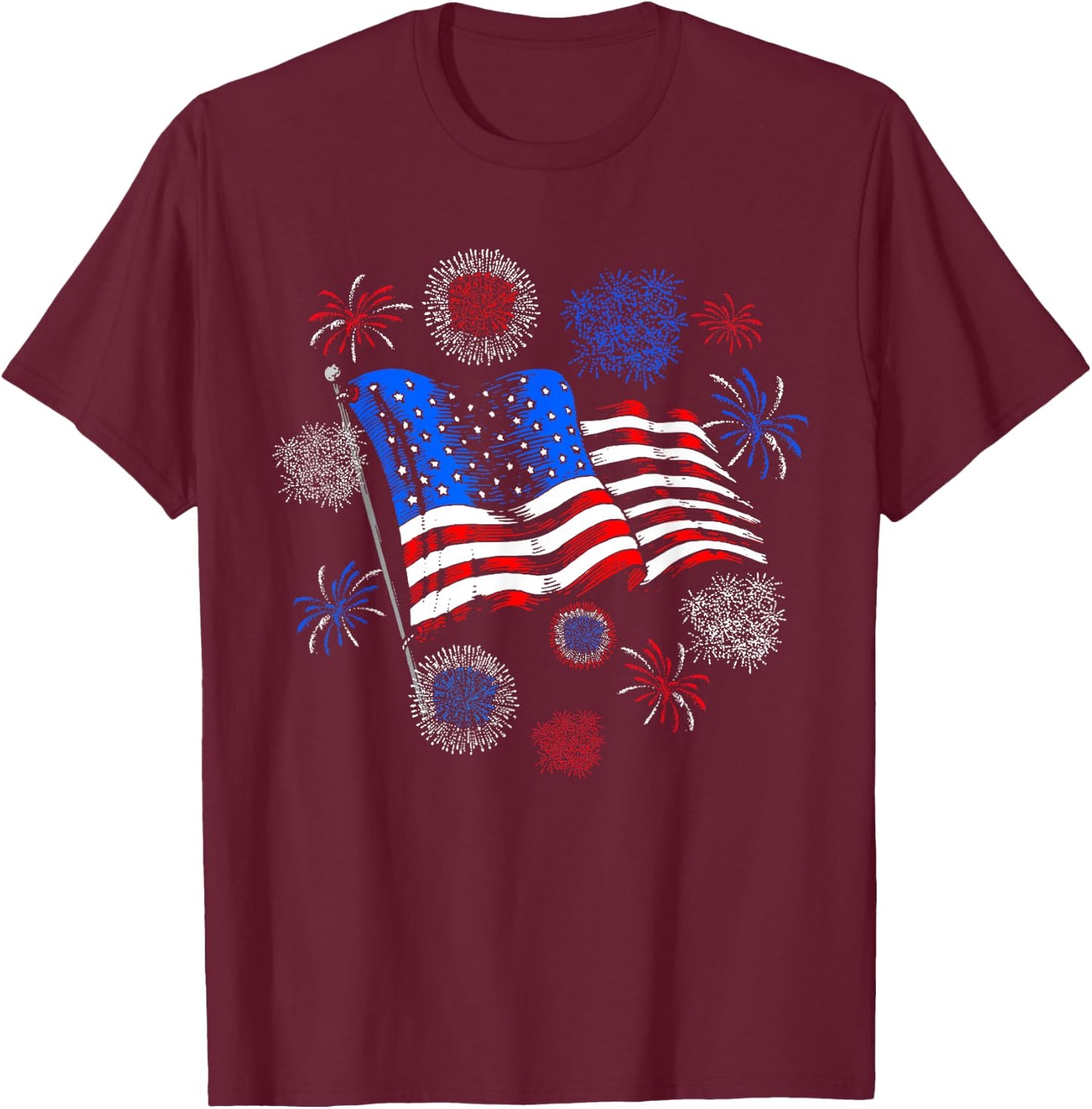 Fireworks 4th of July American Flag Patriotic Sparklers T-Shirt - T-Shirt | Maroon