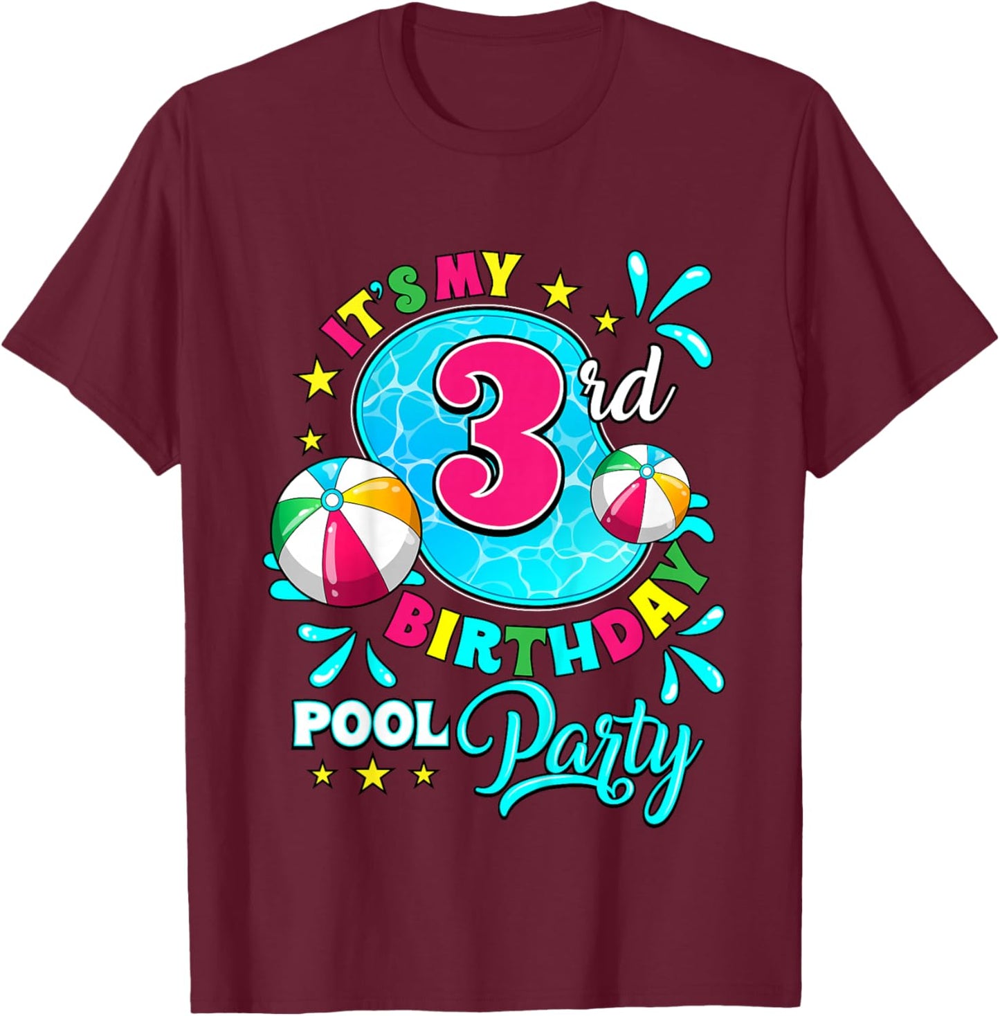 It's My 3rd Birthday Pool Party 3 Years Old T-Shirt - T-Shirt | Maroon