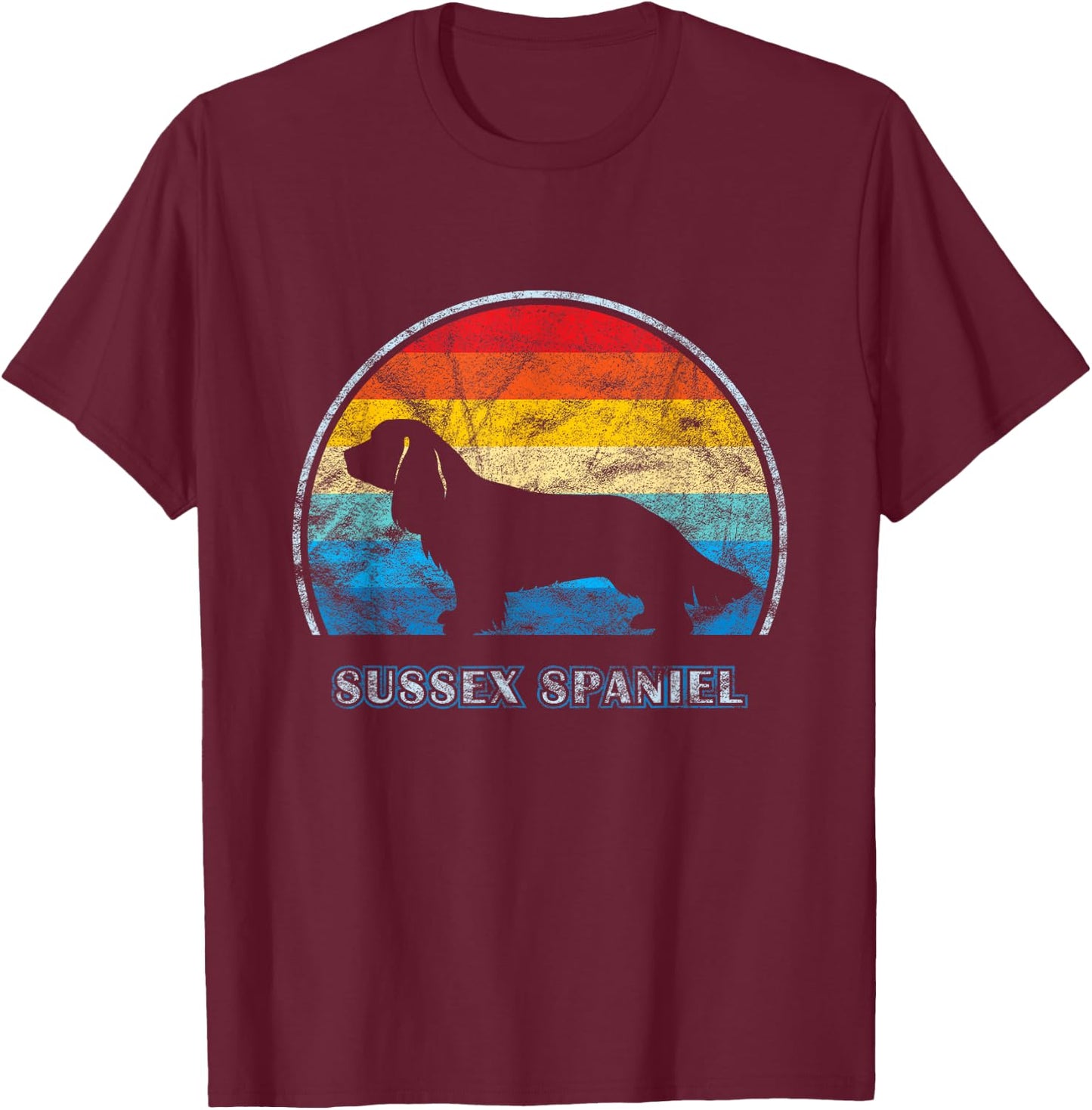 Sussex Spaniel Vintage Design Dog T-Shirt - T-Shirt | Maroon