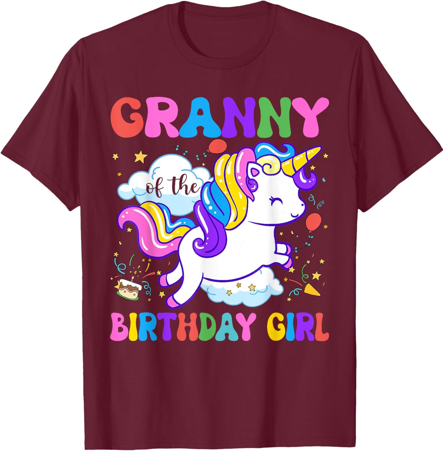 Granny of the Birthday Girl Groovy Unicorn Birthday Party T-Shirt - T-Shirt | Maroon