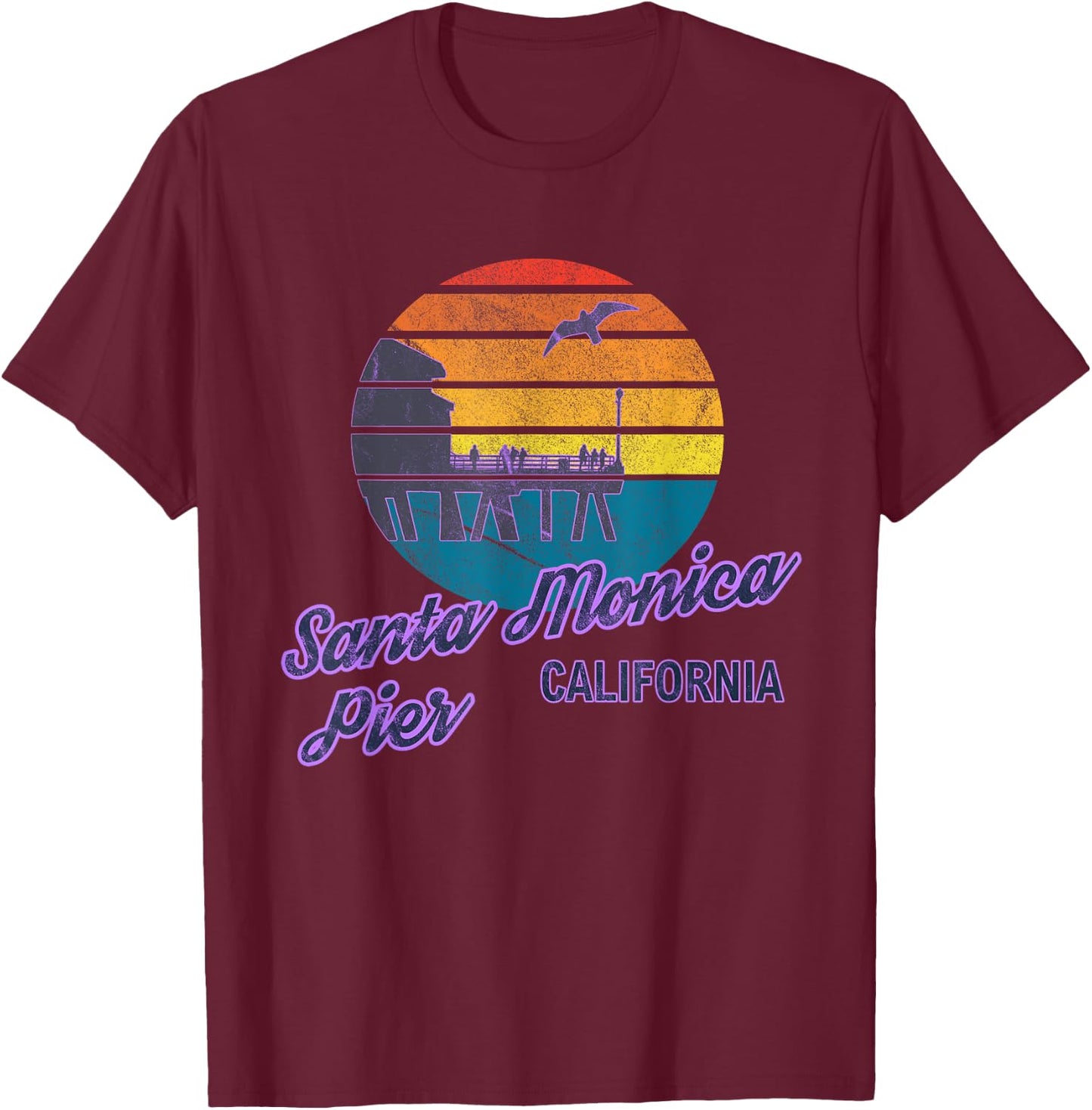 Santa Monica Pier LA California Surf Backpacking Beach USA Women T-Shirt - T-Shirt | Maroon