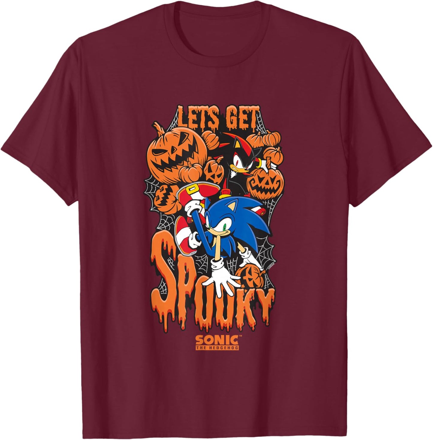 Sonic The Hedgehog Halloween Let's Get Spooky Sonic & Shadow T-Shirt - T-Shirt | Maroon