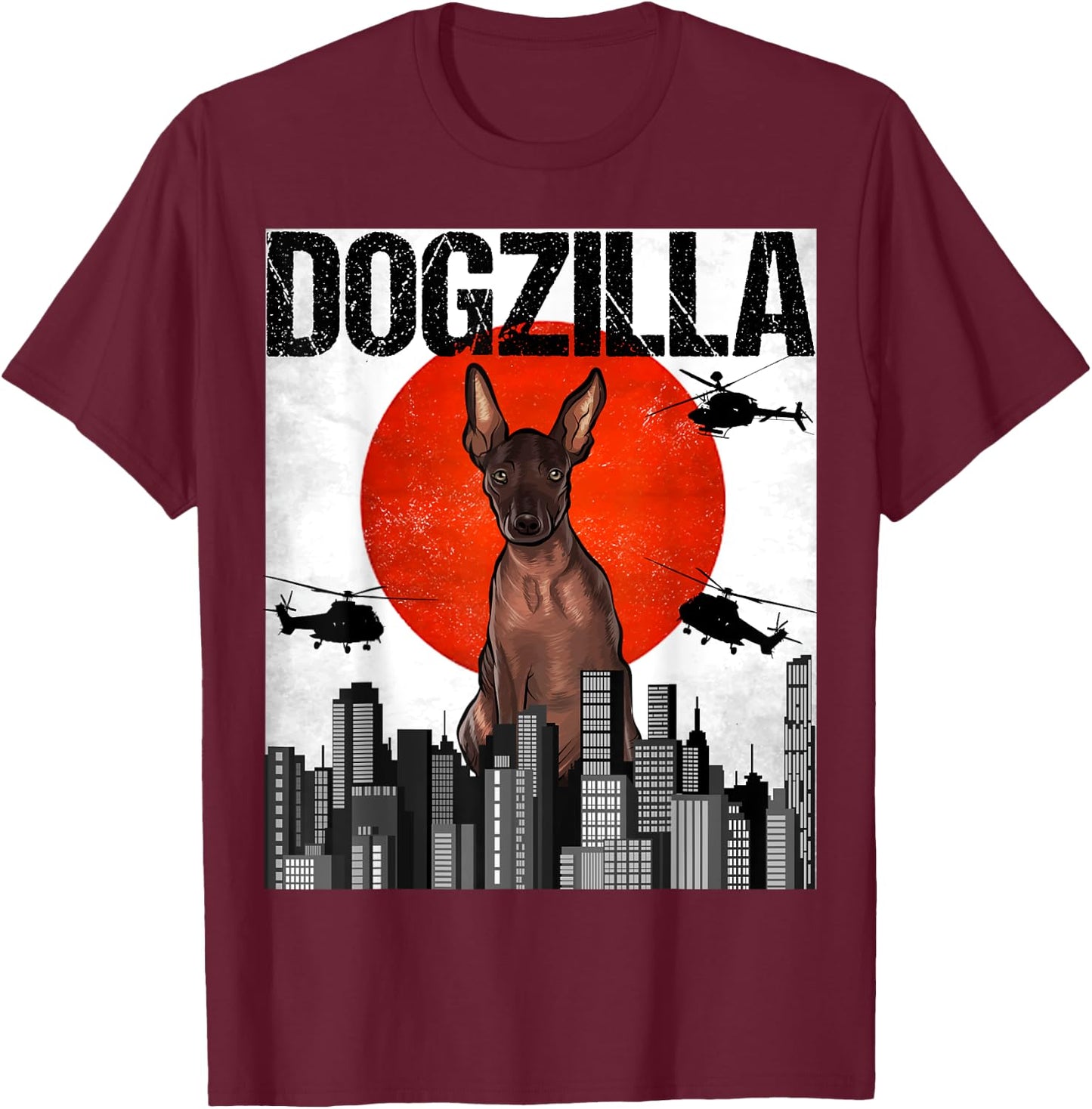 Funny Vintage Japanese Dogzilla Xoloitzcuintli T-Shirt - T-Shirt | Maroon