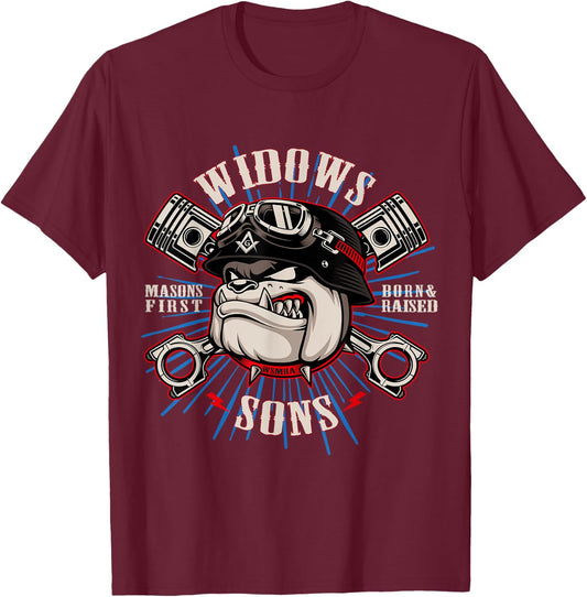 Bulldog Widows Sons Masonic Men Women T-Shirt - T-Shirt | Maroon