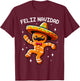 Feliz Navidad Mexican Gingerbread with Sombrero Christmas T-Shirt - T-Shirt | Maroon