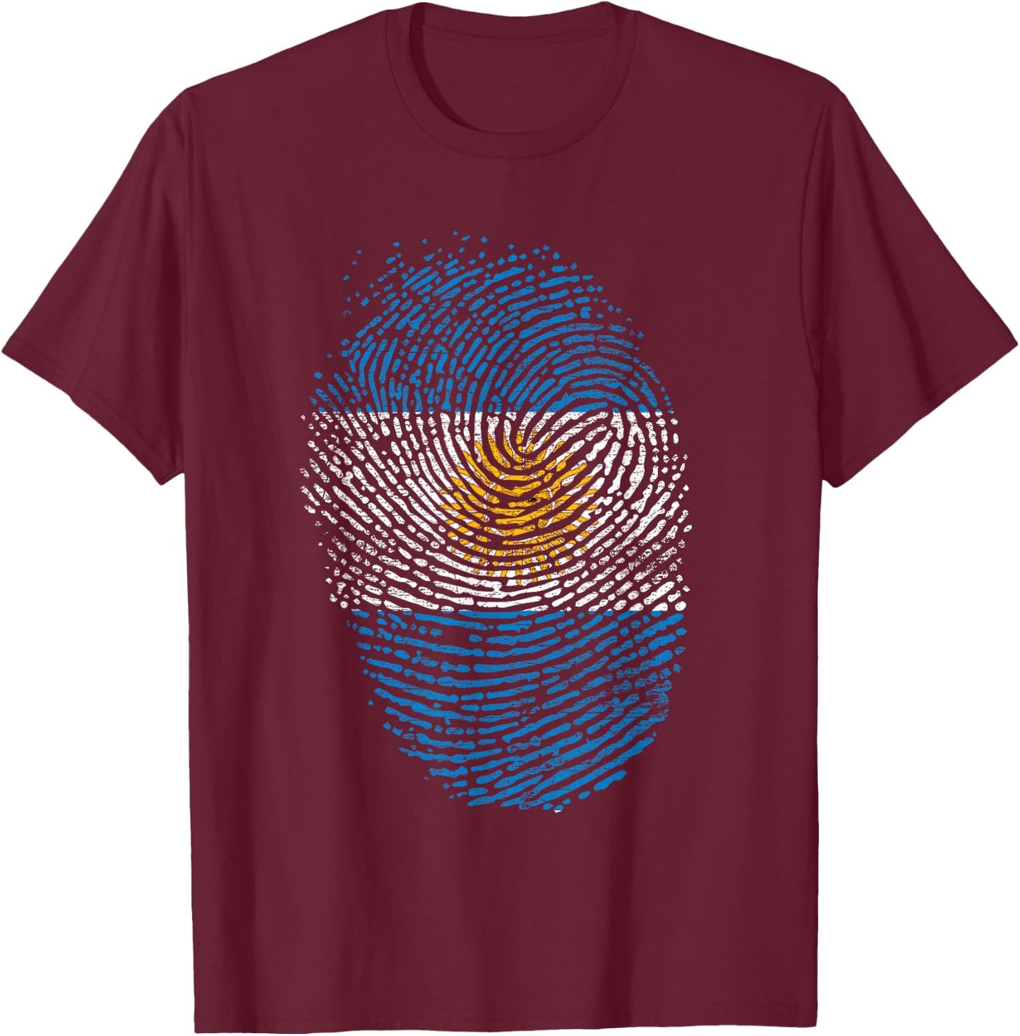 Patriotic Argentinian Fingerprint Flag Gift Argentina T-Shirt - T-Shirt | Maroon