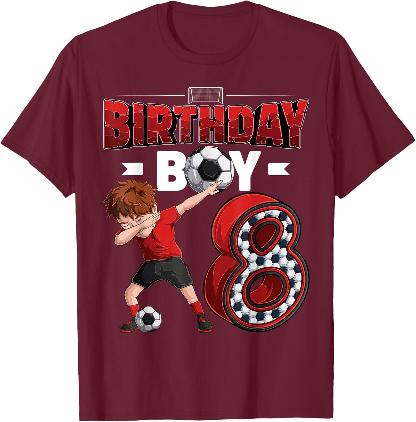 dabbing boy 8 year old Soccer Player 8th birthday party T-Shirt - T-Shirt | Maroon