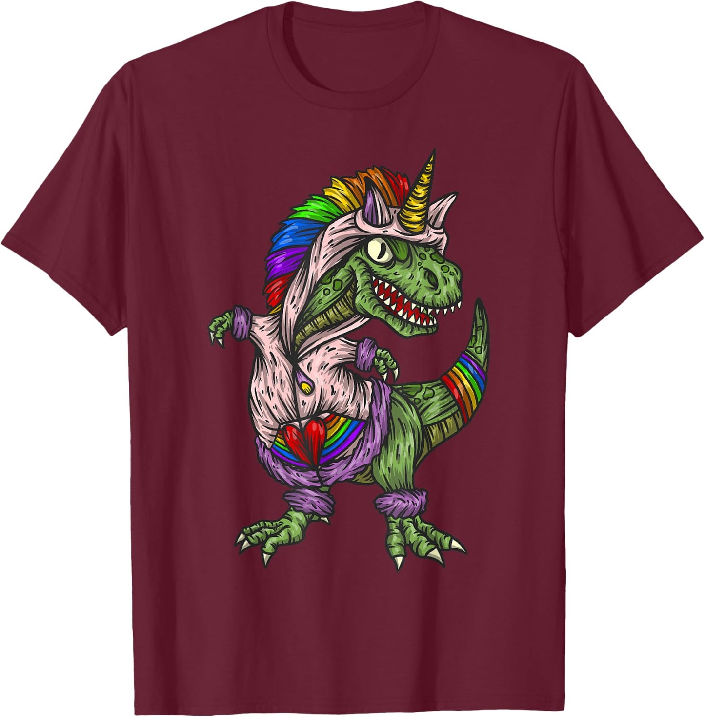 Majestic Unicornasaurus T Rex Dinosaur Unicorn Girls Boys T-Shirt - T-Shirt | Maroon