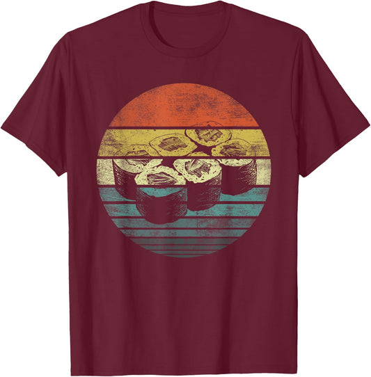 Retro Sushi Roll Sashimi Lover Funny Japanese Food Chef Gift T-Shirt - T-Shirt | Maroon