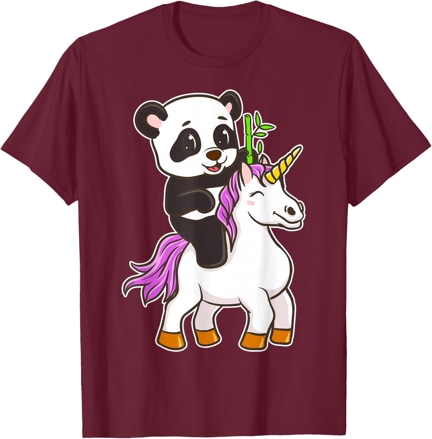 Panda Riding Unicorn Cute Magical Animals T-Shirt - T-Shirt | Maroon
