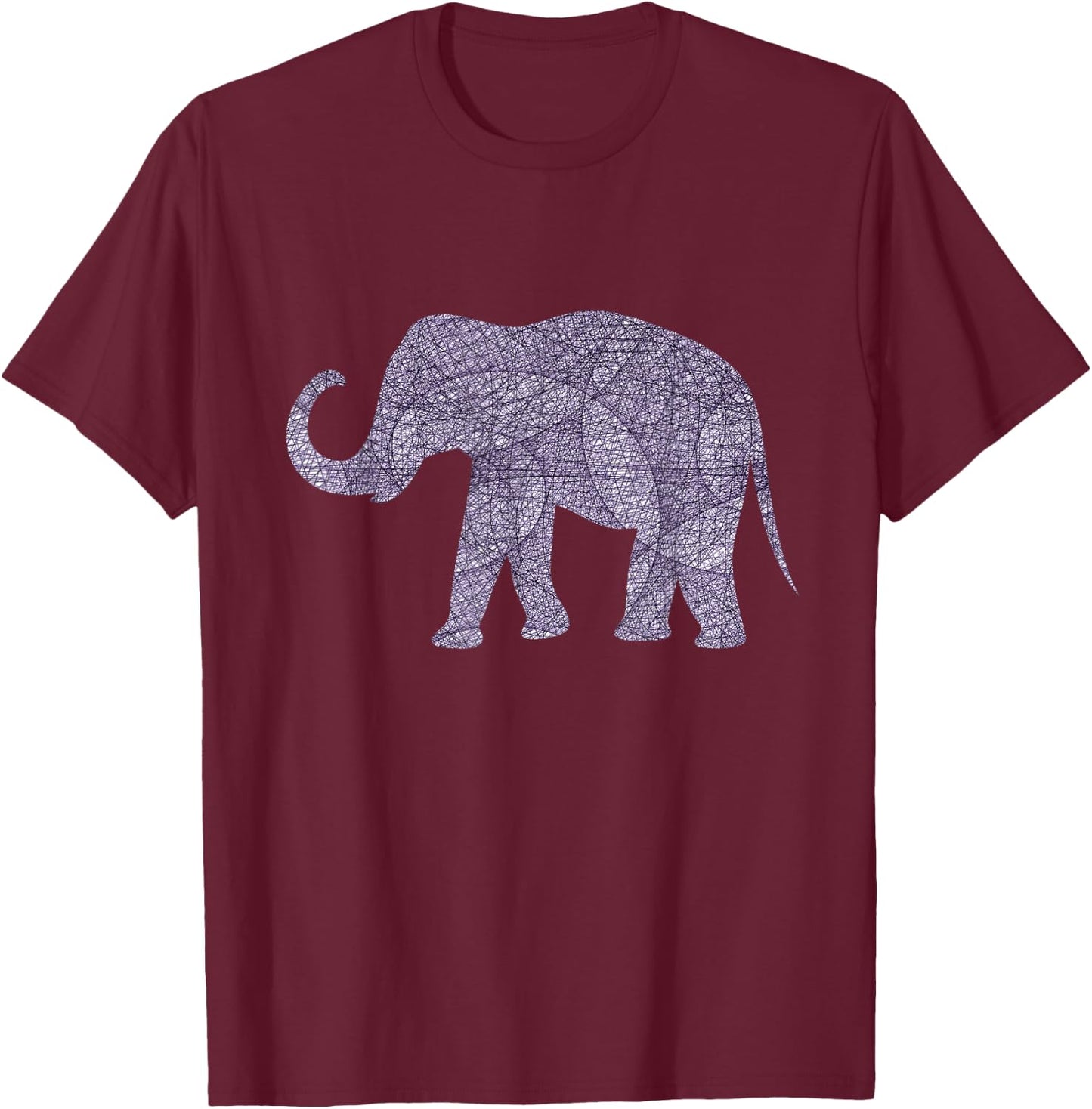 Purple Elephant Geometric Trunk Up Graphic Design Apparel T-Shirt - T-Shirt | Maroon