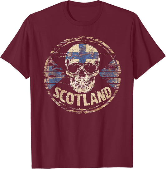 Scottish Scotland Flag Skull Skeleton Vintage Country Family T-Shirt - T-Shirt | Maroon