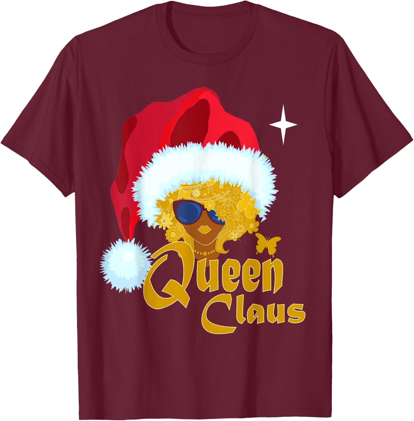 Queen Santa African American Christmas Melanin T-Shirt - T-Shirt | Maroon