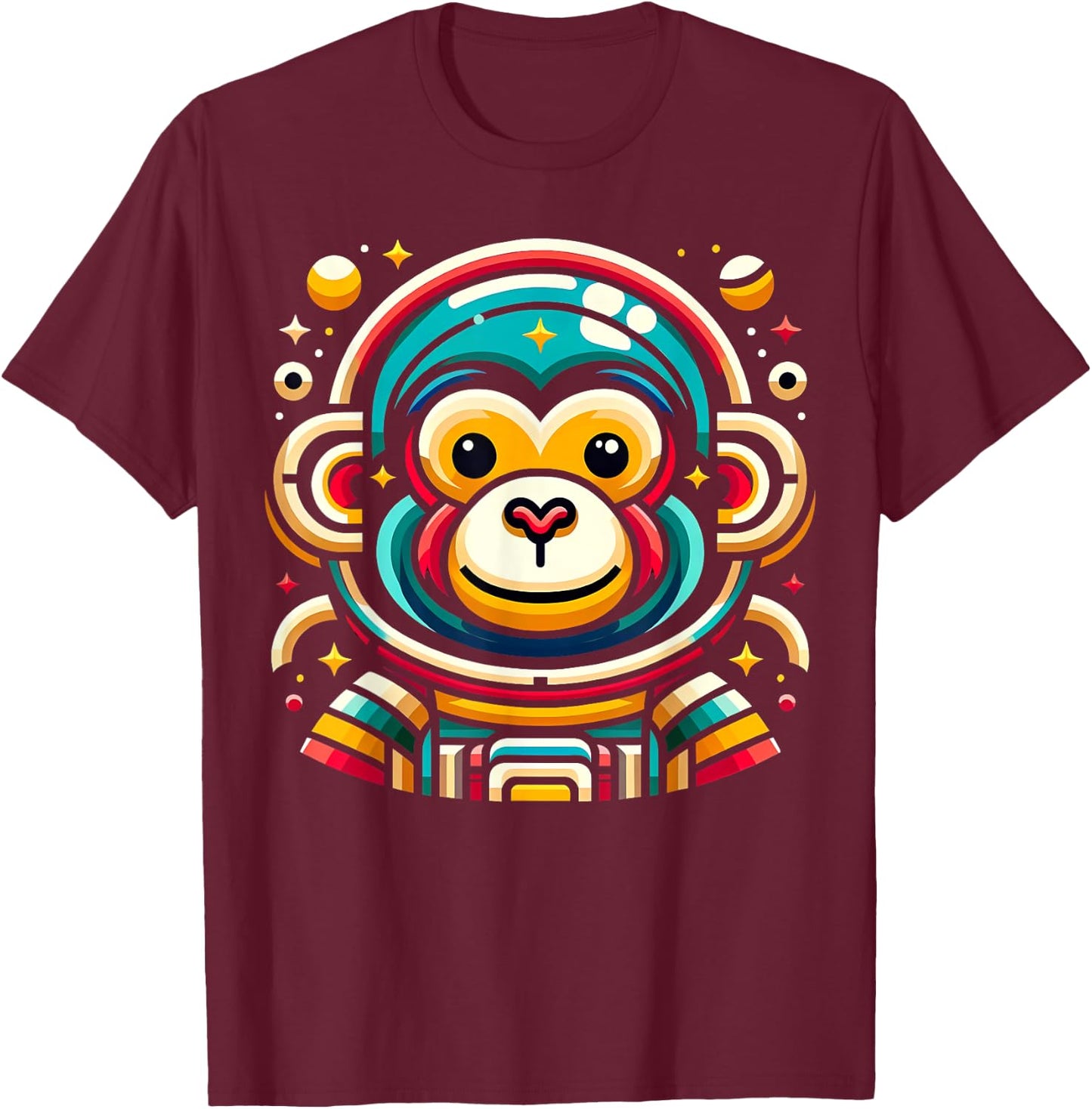 Monkey Astronaut Funny Colorful Space Animal Lover Black T-Shirt - T-Shirt | Maroon