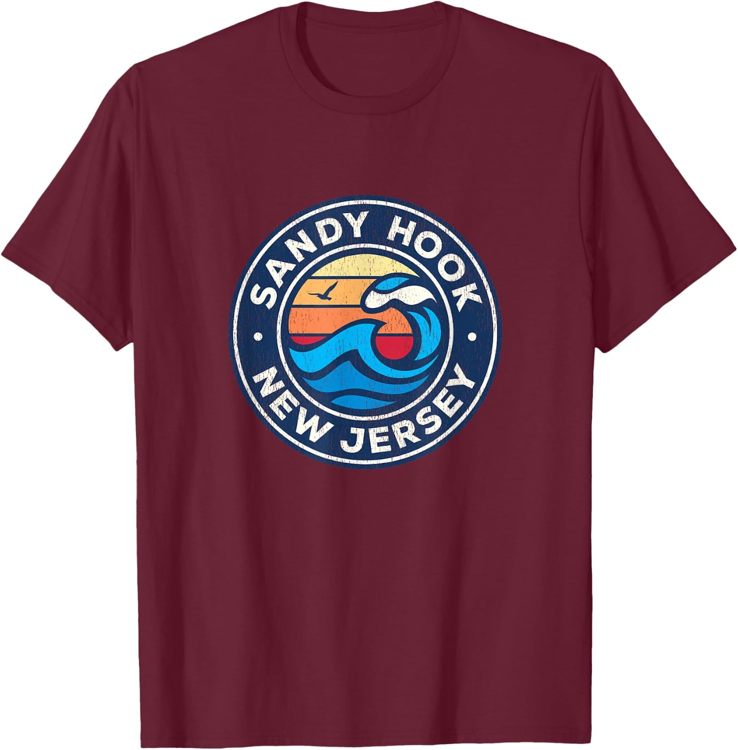 Sandy Hook New Jersey NJ Vintage Nautical Waves Design T-Shirt - T-Shirt | Maroon