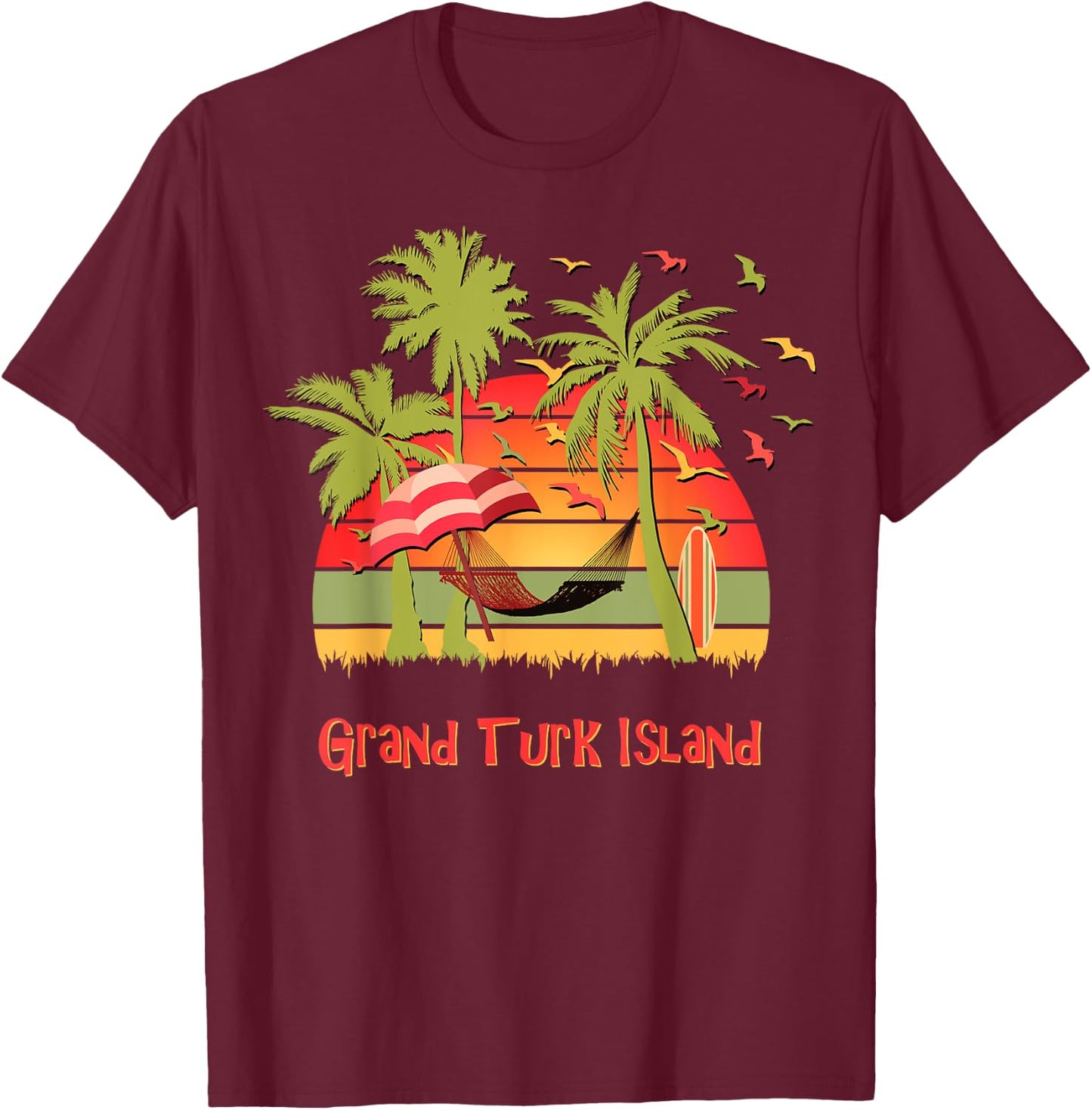 Grand Turk Island Tropical Beach Hammock Sunset Women Kids T-Shirt - T-Shirt | Maroon