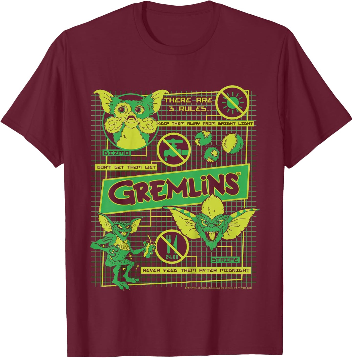 Kids Gremlins Three Rules Schematics T-Shirt - T-Shirt | Maroon
