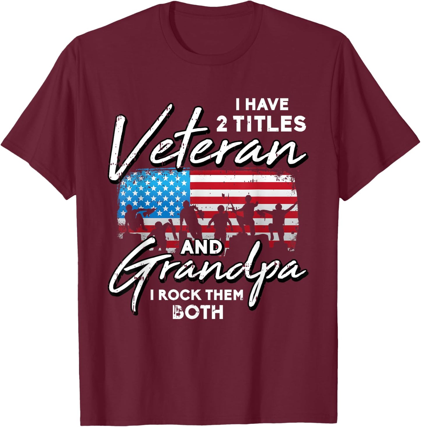 Veteran Grandpa American Flag Two Titles Grandfather Gifts Kids Men T-Shirt - T-Shirt | Maroon