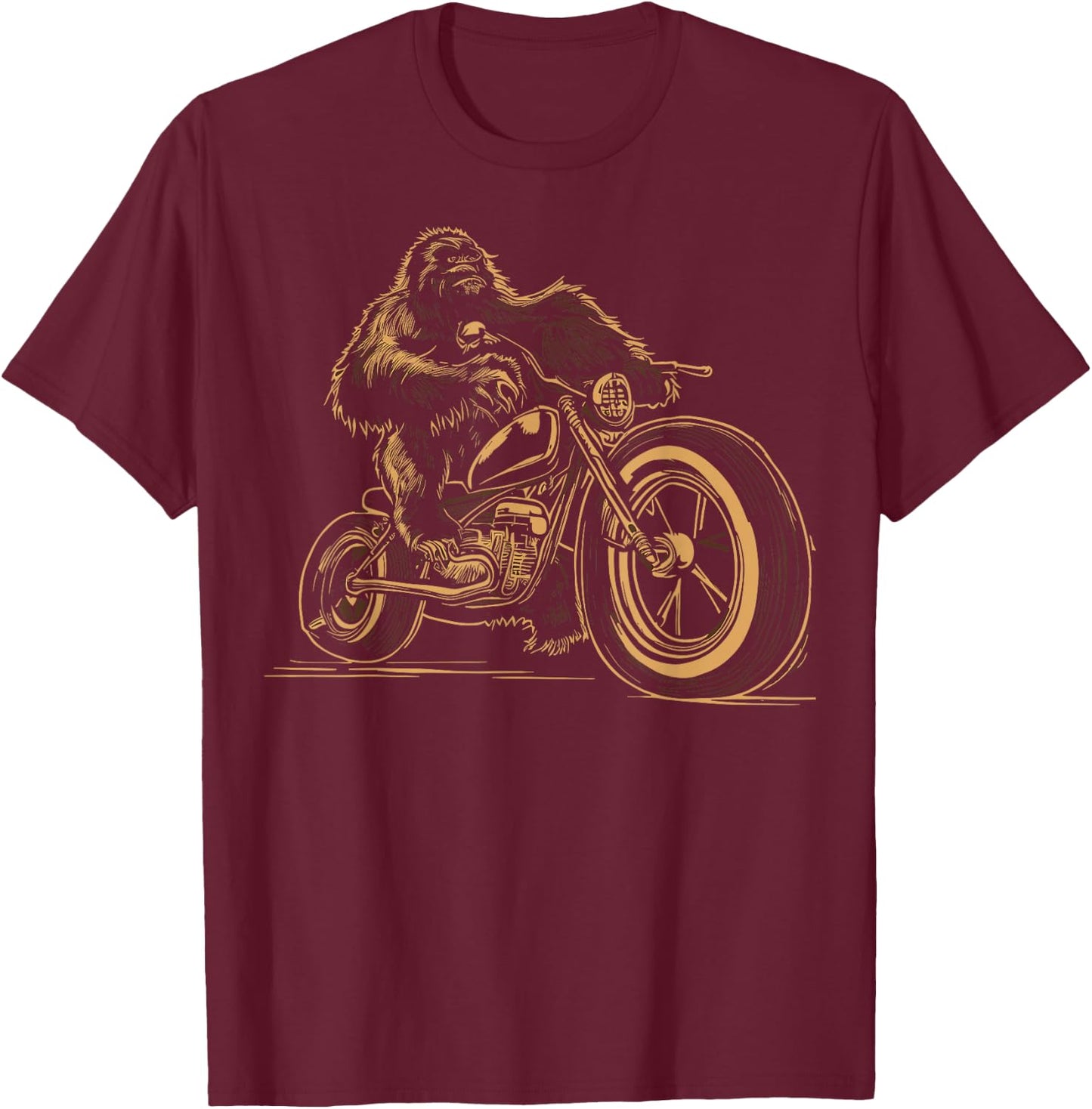 Bigfoot Riding Motorcycle Bike Funny Squatch Men Women Kids T-Shirt - T-Shirt | Maroon