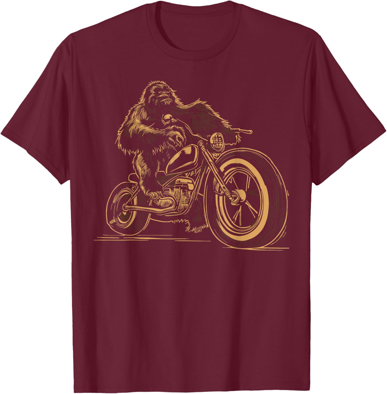 Bigfoot Riding Motorcycle Bike Funny Squatch Men Women Kids T-Shirt - T-Shirt | Maroon