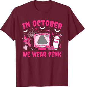 In October We Wear Pink Sonographer Leopard Breast Cancer T-Shirt - T-Shirt | Maroon