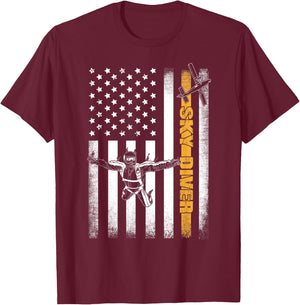 Funny Skydiving Gift Parachuting American Skydiver USA Flag T-Shirt - T-Shirt | Maroon