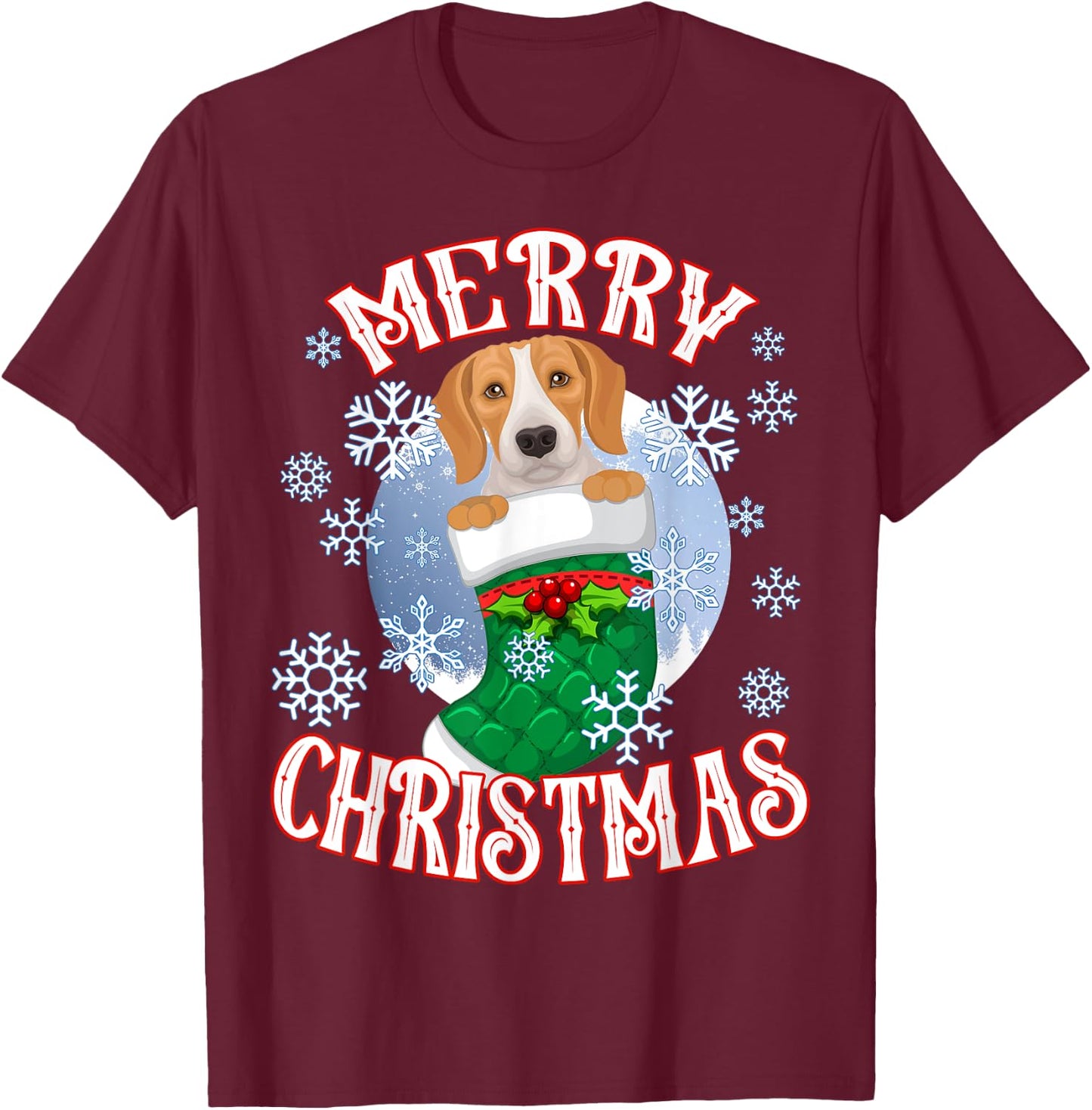 Beagle Cute Dog In A Christmas Stocking Stuffer Women Kids T-Shirt - T-Shirt | Maroon