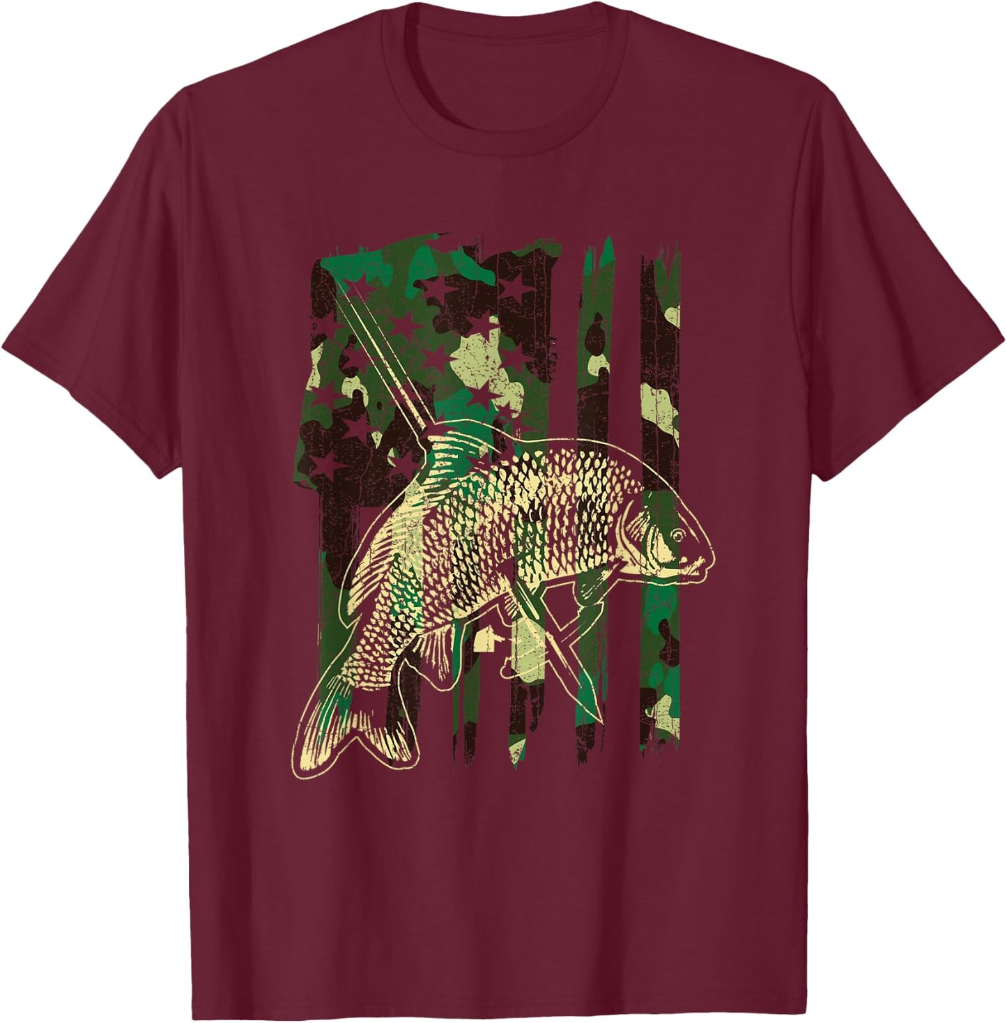 Camo American Flag Bowfishing Gift | Bow Fishing, Bow Fisher T-Shirt - T-Shirt | Maroon