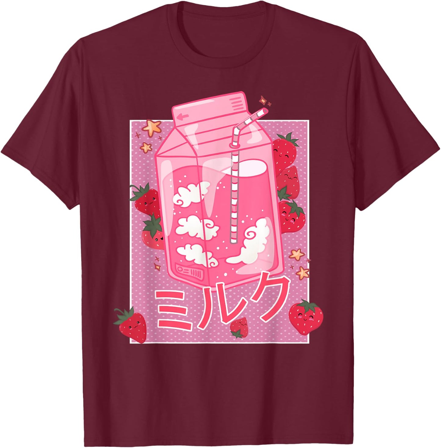 Retro 90s Strawberry Milk Shake - Funny Japanese Kawaii Milk T-Shirt - T-Shirt | Maroon