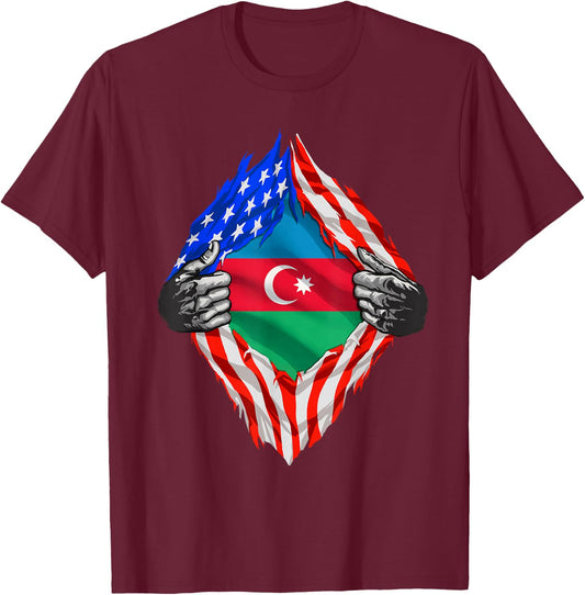 Azerbaijan Shirt USA Azerbaijan Flag Azerbaijani Roots T-Shirt - T-Shirt | Maroon