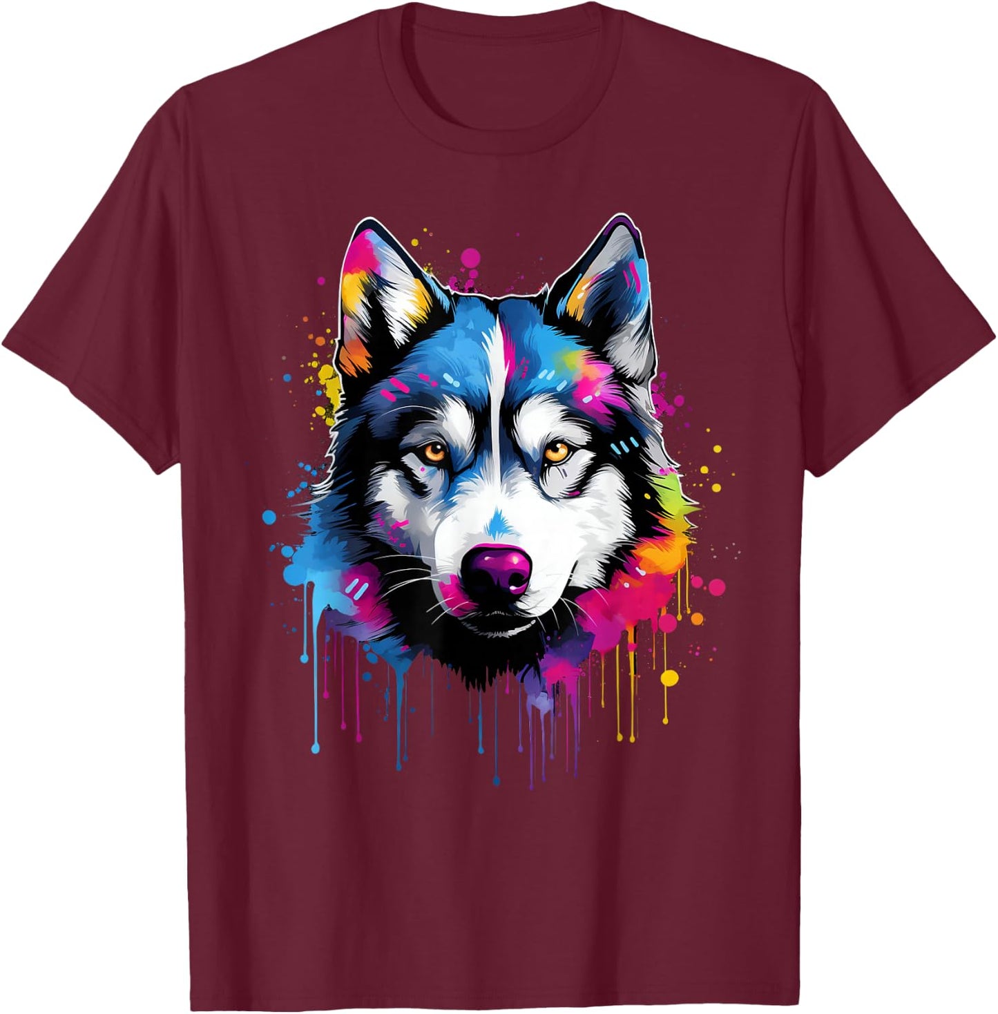 Colorful Siberian Husky Dog T-Shirt - T-Shirt | Maroon