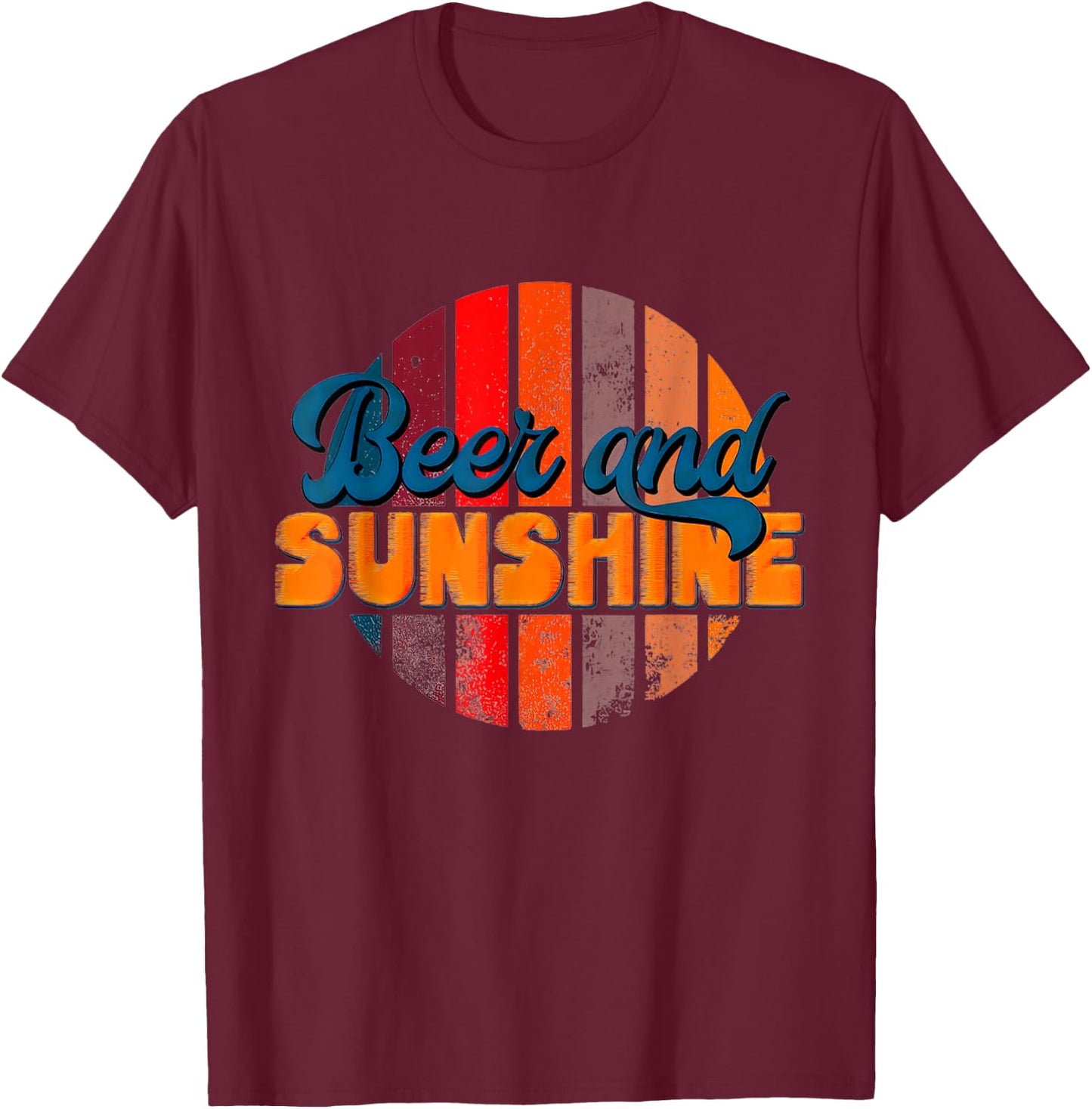 Funny Summer Vacation Beers and Sunshine Retro Beach T-Shirt - T-Shirt | Maroon