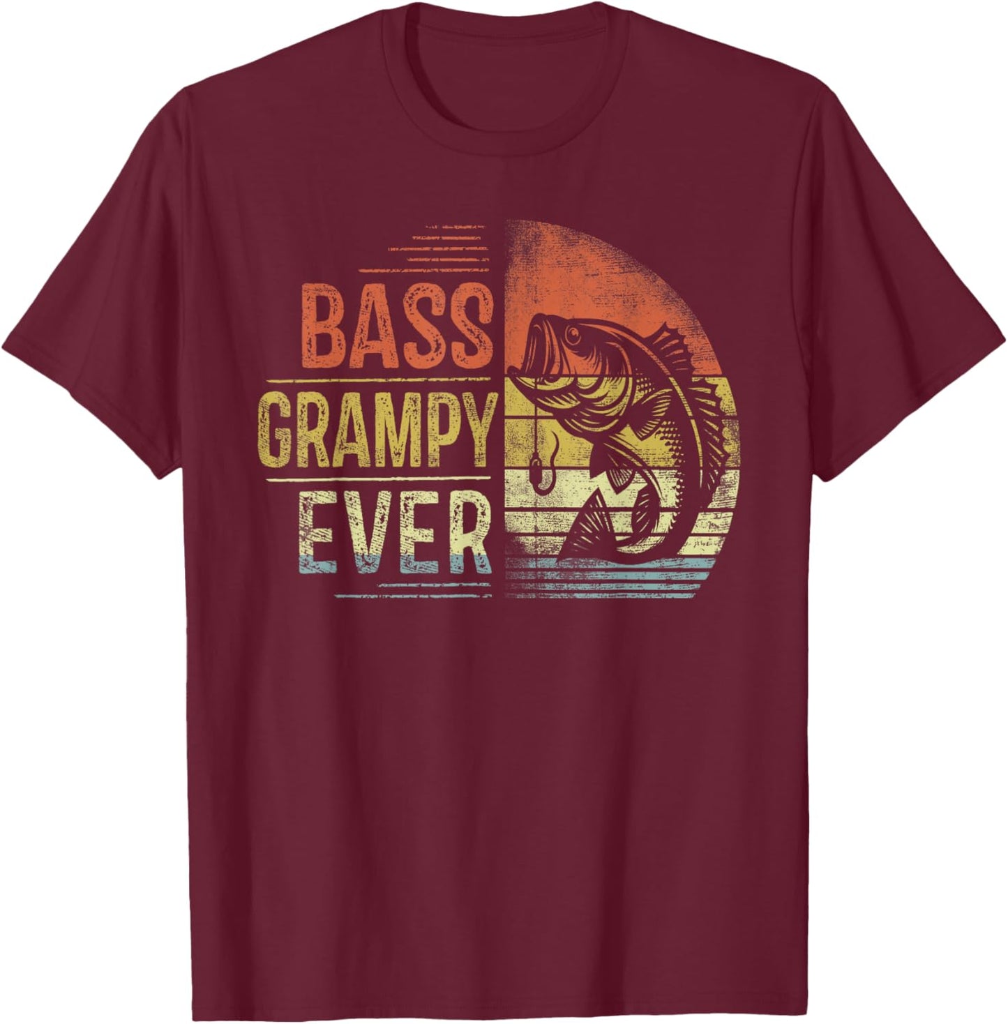 Bass Grampy Ever Fishing Gifts Grampy Birthday Vintage T-Shirt - T-Shirt | Maroon