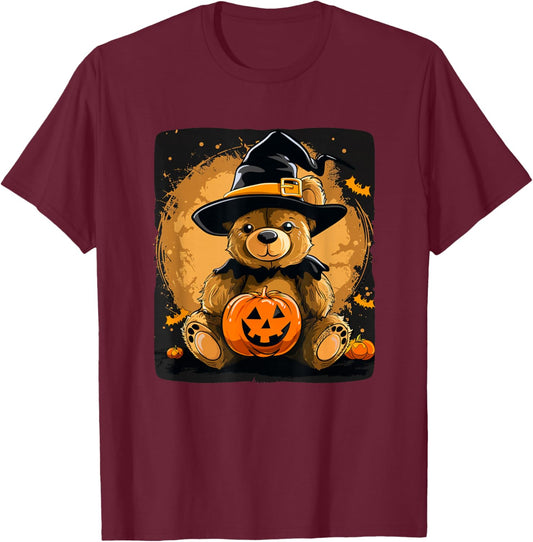 Halloween Pumpkin with Funny Teddy Bear for Adults and Kids T-Shirt - T-Shirt | Maroon