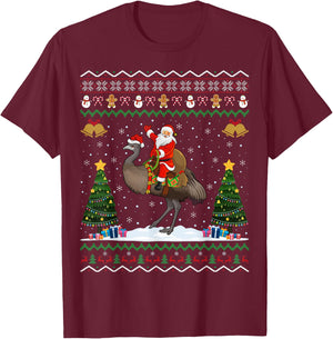 Emu Bird Ugly Xmas Gift Santa Riding Emu Christmas T-Shirt - T-Shirt | Maroon