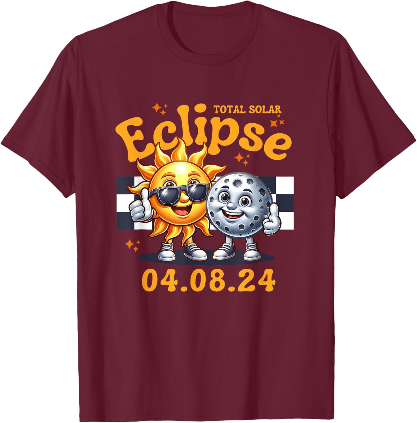 Total Solar Eclipse 04.08.24 Sun Moon Thumbs Up Funny Pals T-Shirt - T-Shirt | Maroon