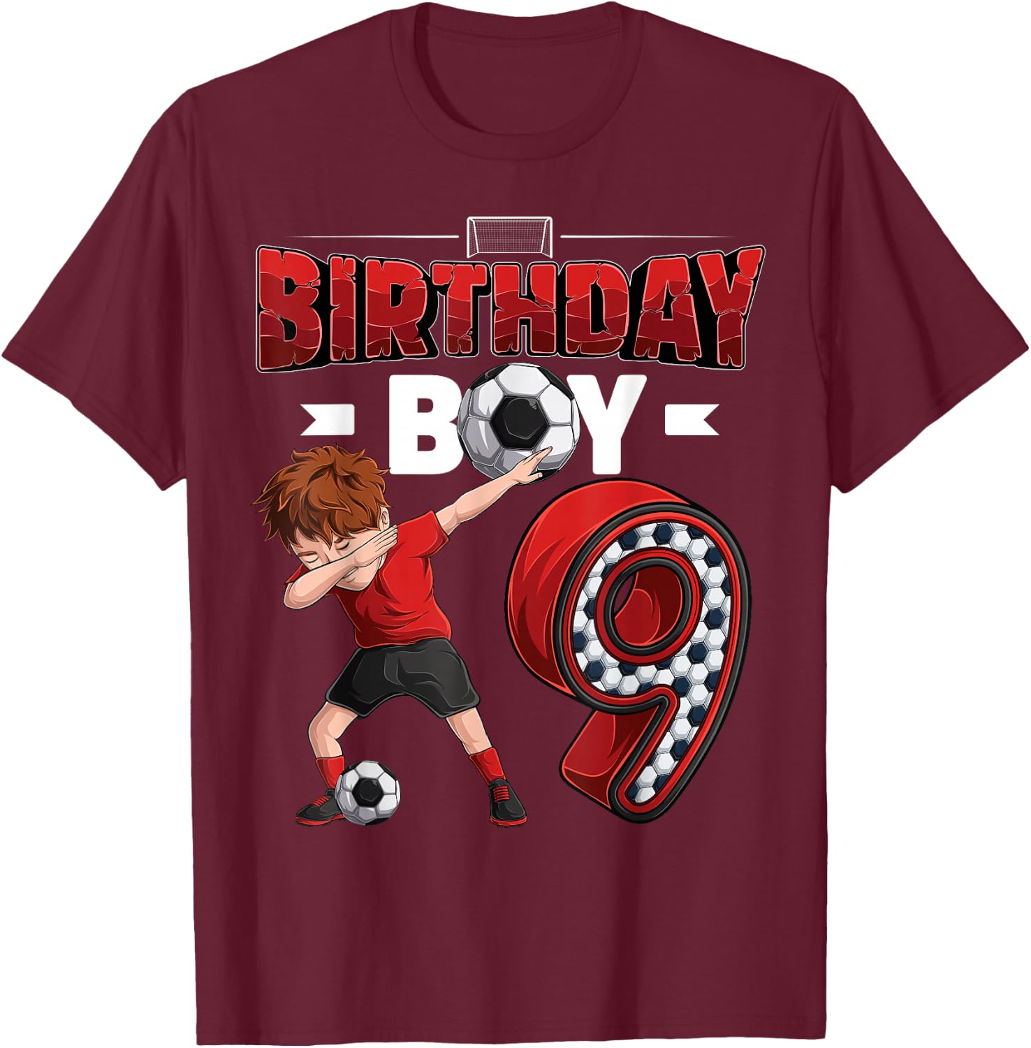 Dabbing boy 9 Year Old Soccer Player 9th Birthday Party T-Shirt - T-Shirt | Maroon