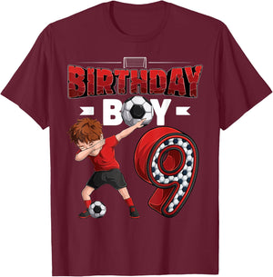 Dabbing boy 9 Year Old Soccer Player 9th Birthday Party T-Shirt - T-Shirt | Maroon
