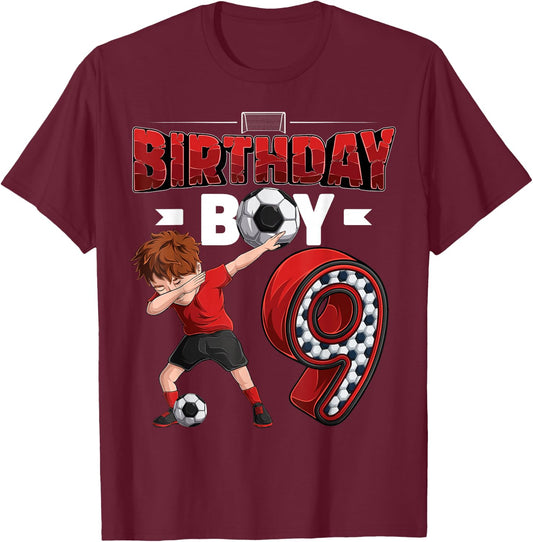 Dabbing boy 9 Year Old Soccer Player 9th Birthday Party T-Shirt - T-Shirt | Maroon
