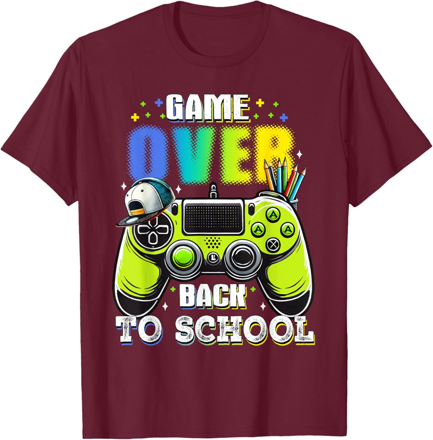 Back To School For Boy Kids Game Over Back To School Funny T-Shirt - T-Shirt | Maroon