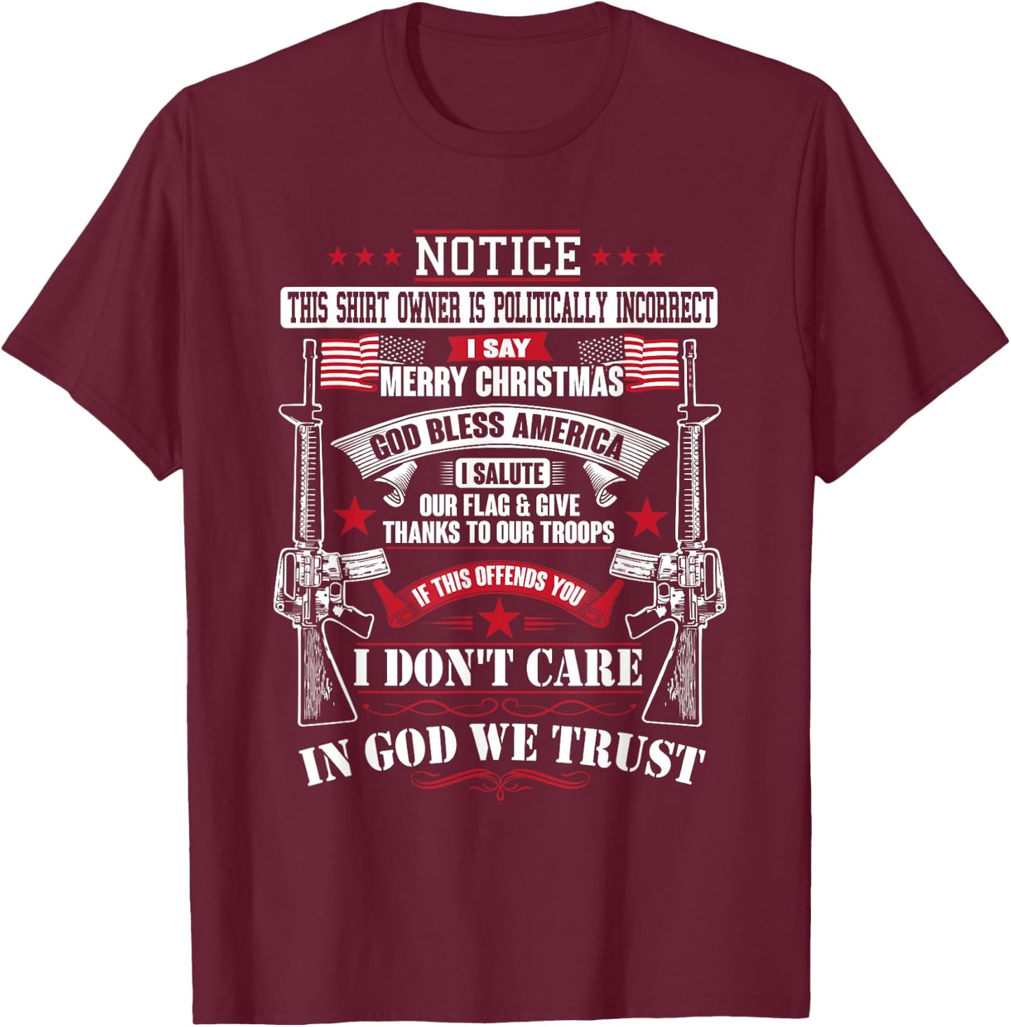 American Conservative God Bless America Country T-Shirt - T-Shirt | Maroon