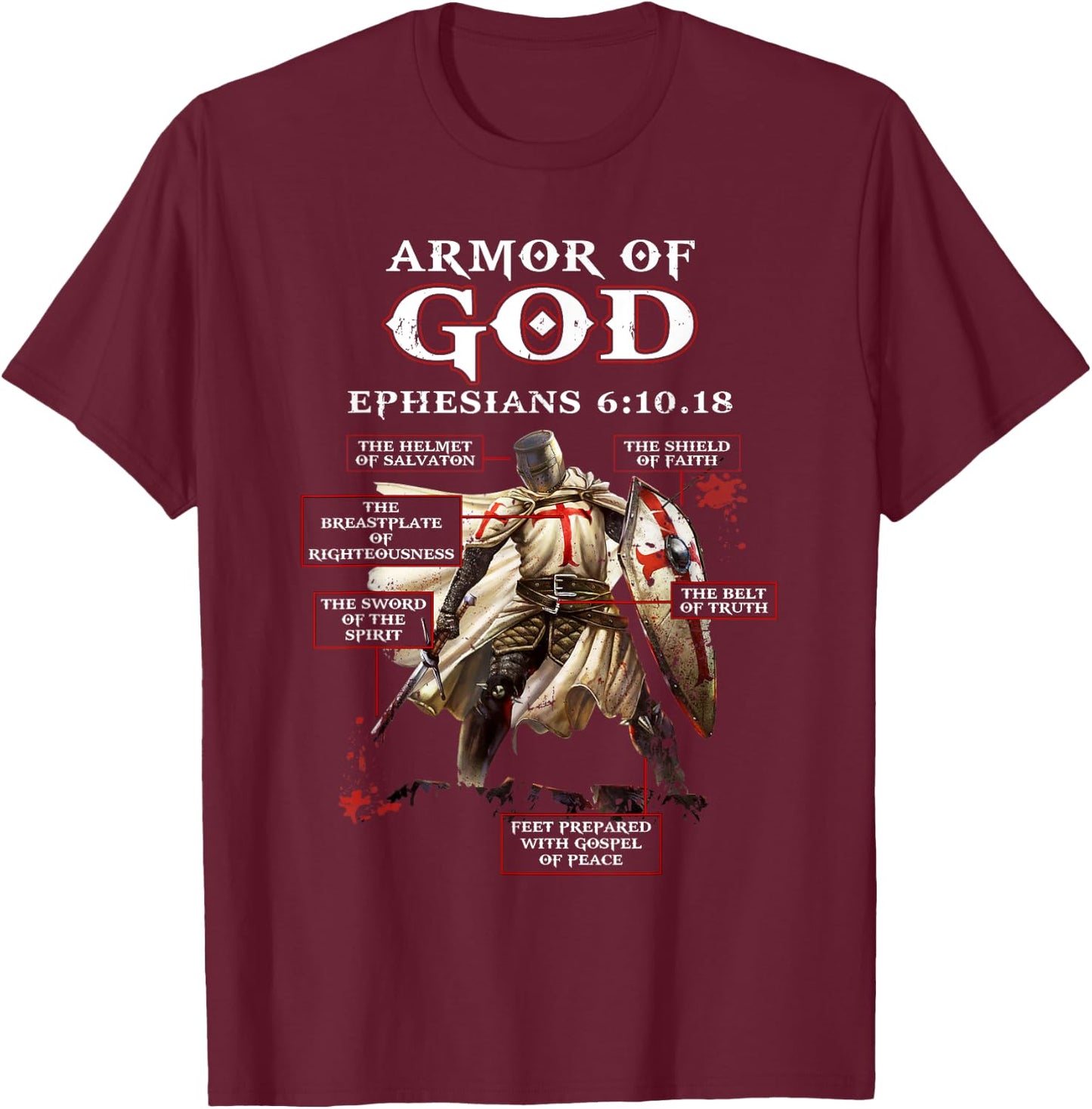 Armor Of God Knight Templar T-Shirt - T-Shirt | Maroon