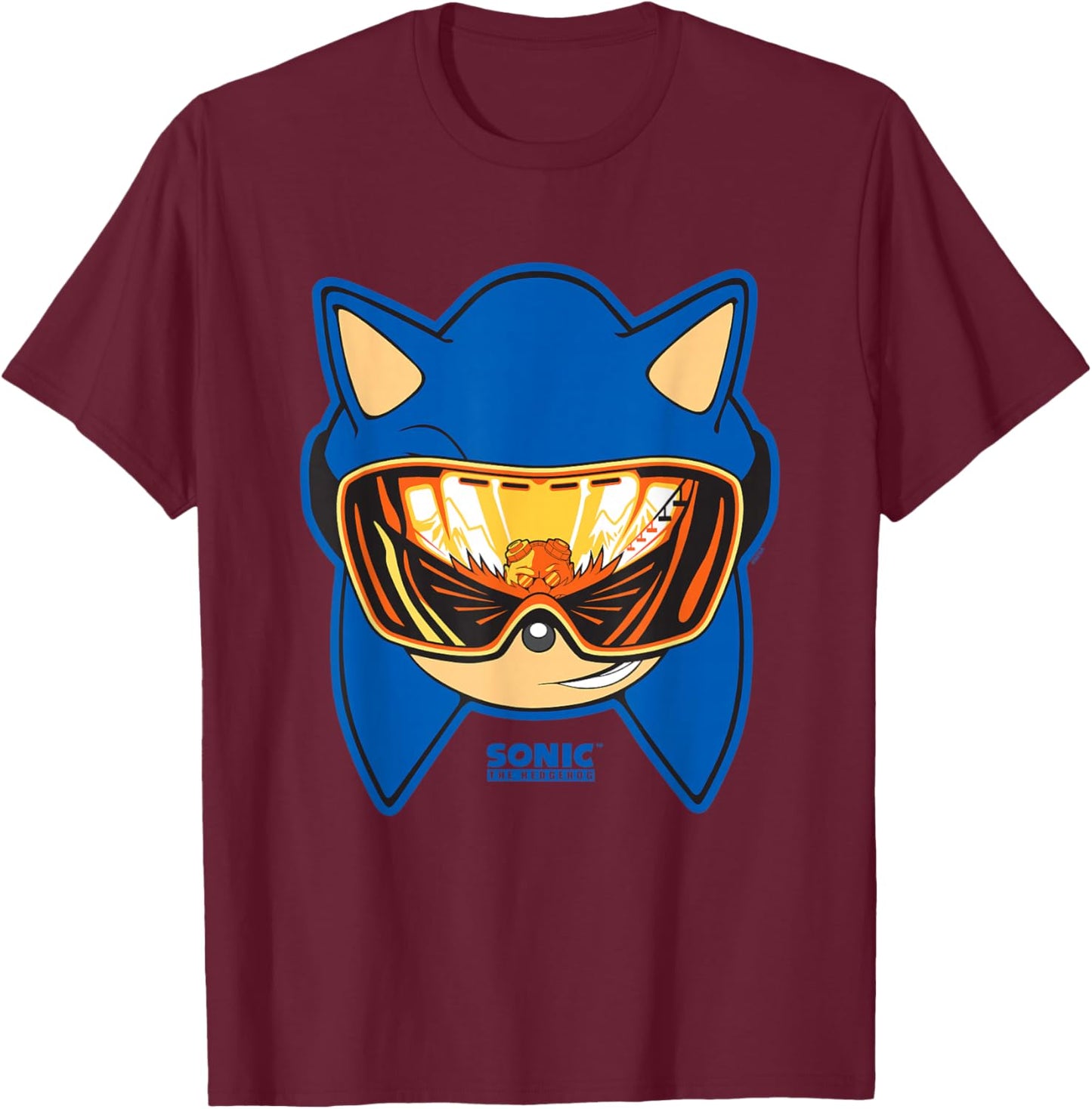 Sonic The Hedgehog Snowboarding Visor Cool Face Shot T-Shirt - T-Shirt | Maroon