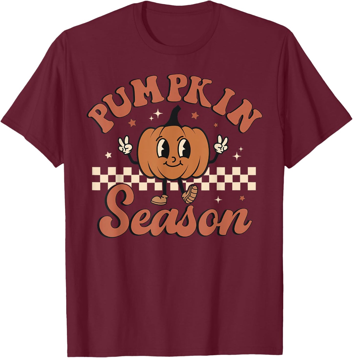Vintage Pumpkins Spices Season Retro Groovy Fall Halloween T-Shirt - T-Shirt | Maroon