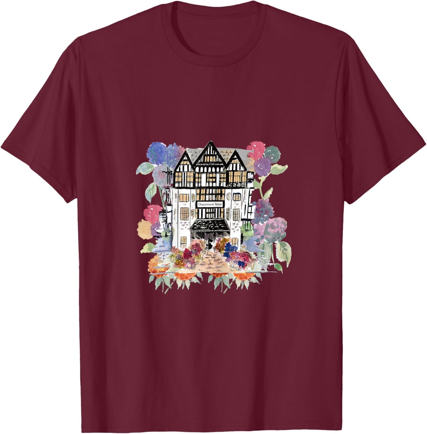 Liberty of London Inspired Shop Window Flowers Tourist T-Shirt - T-Shirt | Maroon