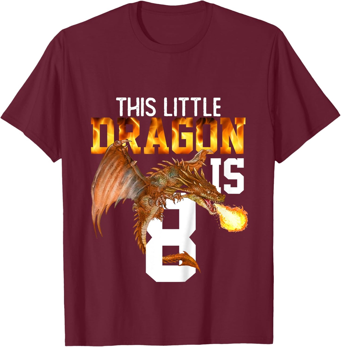 Turning 8 Year Old Birthday Gift Boy Dragon 8th Bday Girl T-Shirt - T-Shirt | Maroon