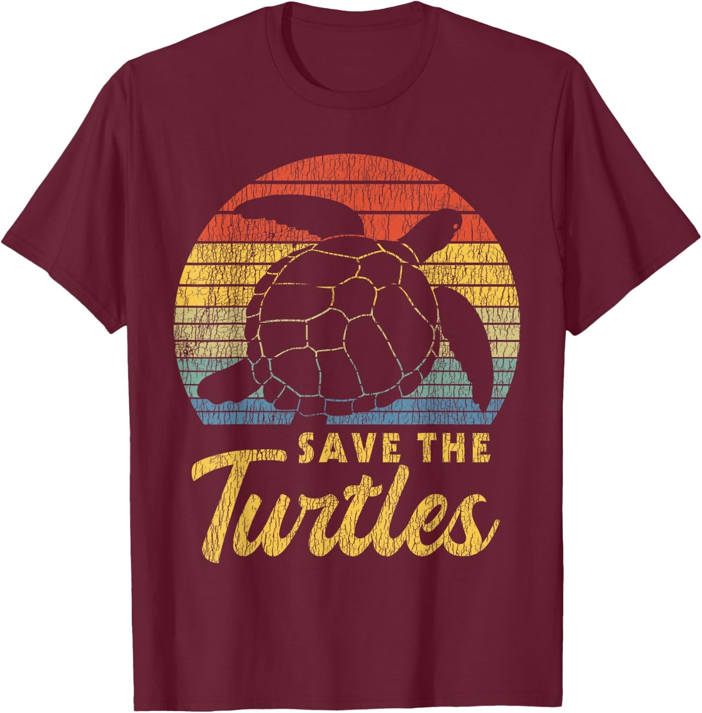 Retro Vintage Save The Turtles Skip The Straw Sea Animal T-Shirt - T-Shirt | Maroon