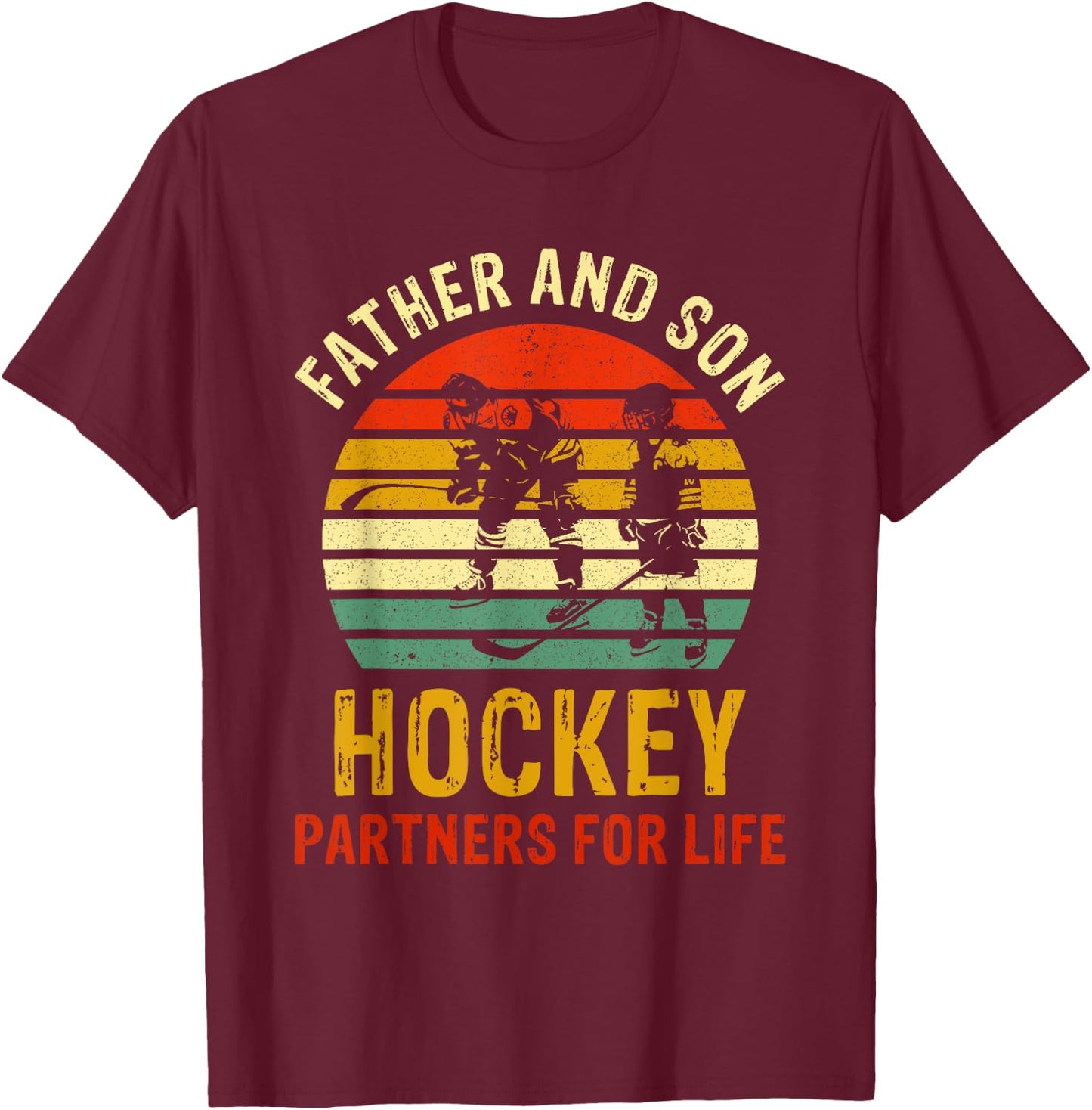 Vintage Dad And Son Hockey Partners For Life Fathers Day T-Shirt - T-Shirt | Maroon