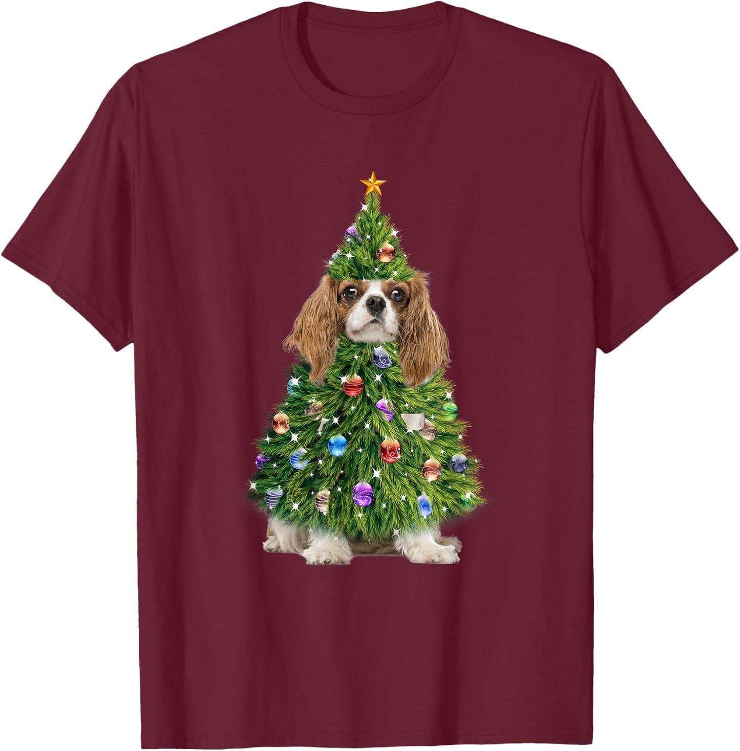 Cavalier Christmas Tree Lights Funny Cavalier Dog Xmas T-Shirt - T-Shirt | Maroon