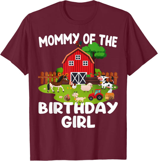 Barnyard Birthday Farm Animals Mommy Birthday Girl T-Shirt - T-Shirt | Maroon